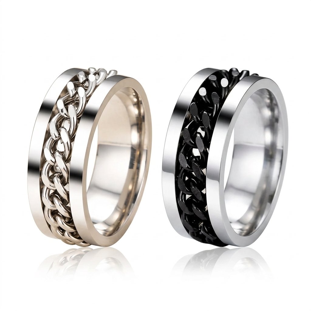 Anillo con cadena giratoria de acero quirúrgico