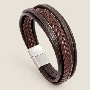 Pulsera para hombre marrón de símil cuero con hebilla