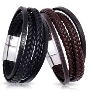Pulsera para hombre de símil cuero con hebilla de acero quirúrgico
