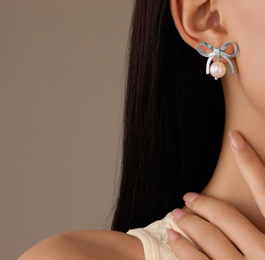 Caravanas moños con perlas - Imagen 2