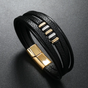 Pulsera negra con detalles en dorado