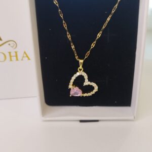 Collar corazón con cristal rosa