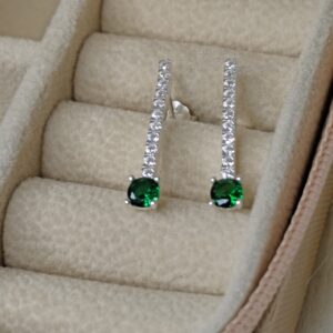 Caravanas Barras De Plata 925 Con Circonias Y Piedra Verde