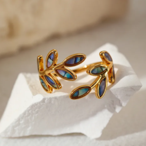 Anillo hoja dorado tornasolado