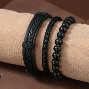 Set tres pulseras símil cuero