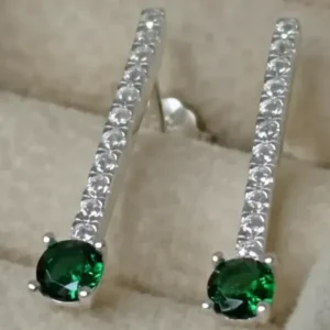 Caravanas largas de plata 925 con piedra verde