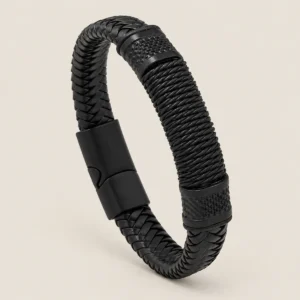 Pulsera negra trenzada para hombre de símil cuero