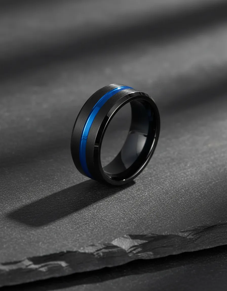 Detalle del anillo con línea azul