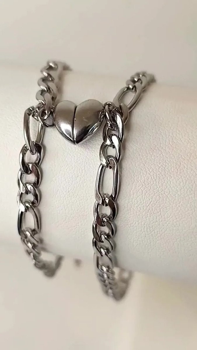 Pulseras magnéticas plateadas para compartir, vista 2