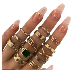Set de 13 anillos dorados para mujer