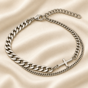 Pulsera doble con cruz de acero quirúrgico