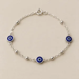 Pulsera de plata 925 con ojos turcos azules y bolitas