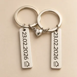 Dos llaveros imantados personalizados con grabado láser