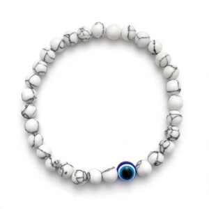 Pulsera de cuentas blancas con ojo turco