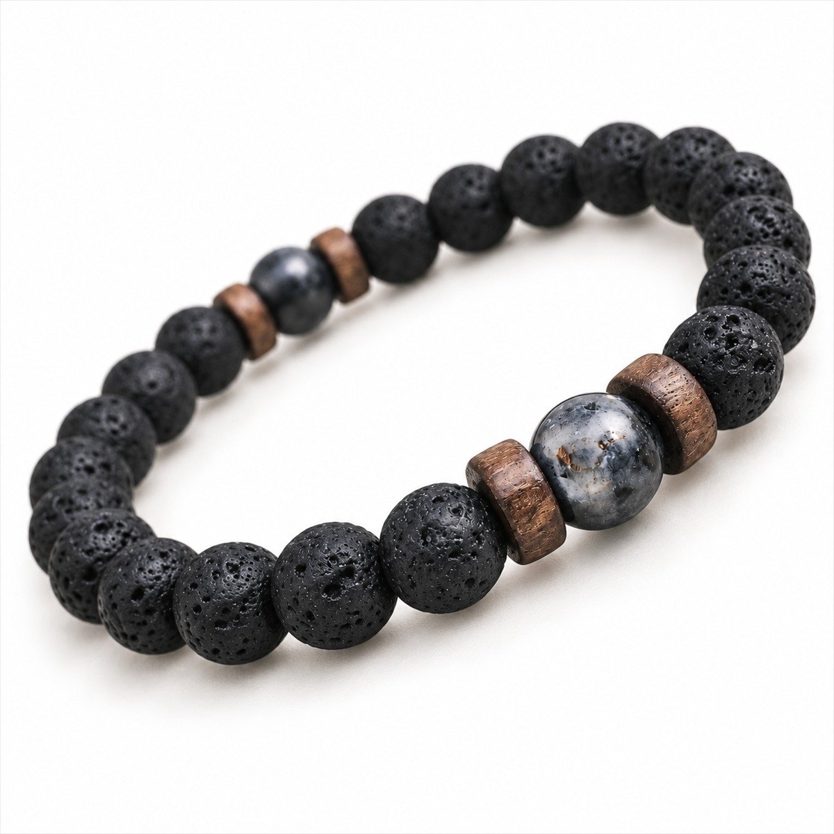 Pulsera para hombre de piedra natural de lava volcánica - Imagen 3