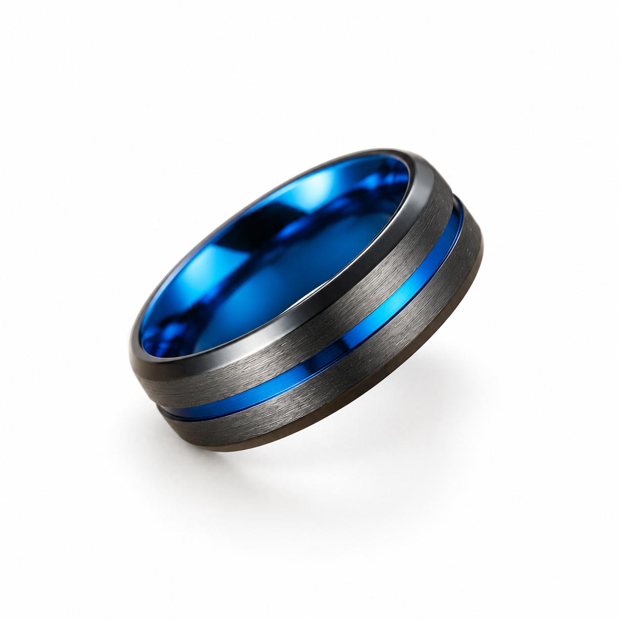 Anillo negro con línea azul de acero quirúrgico - Imagen 2