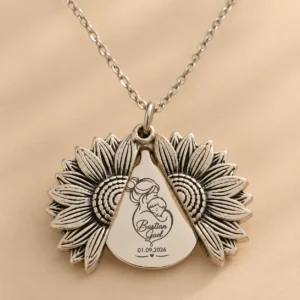 Collar girasol personalizado con grabado láser en acero quirúrgico