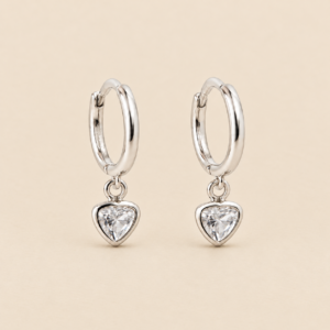 Caravanas de aro con corazón blanco en plata 925