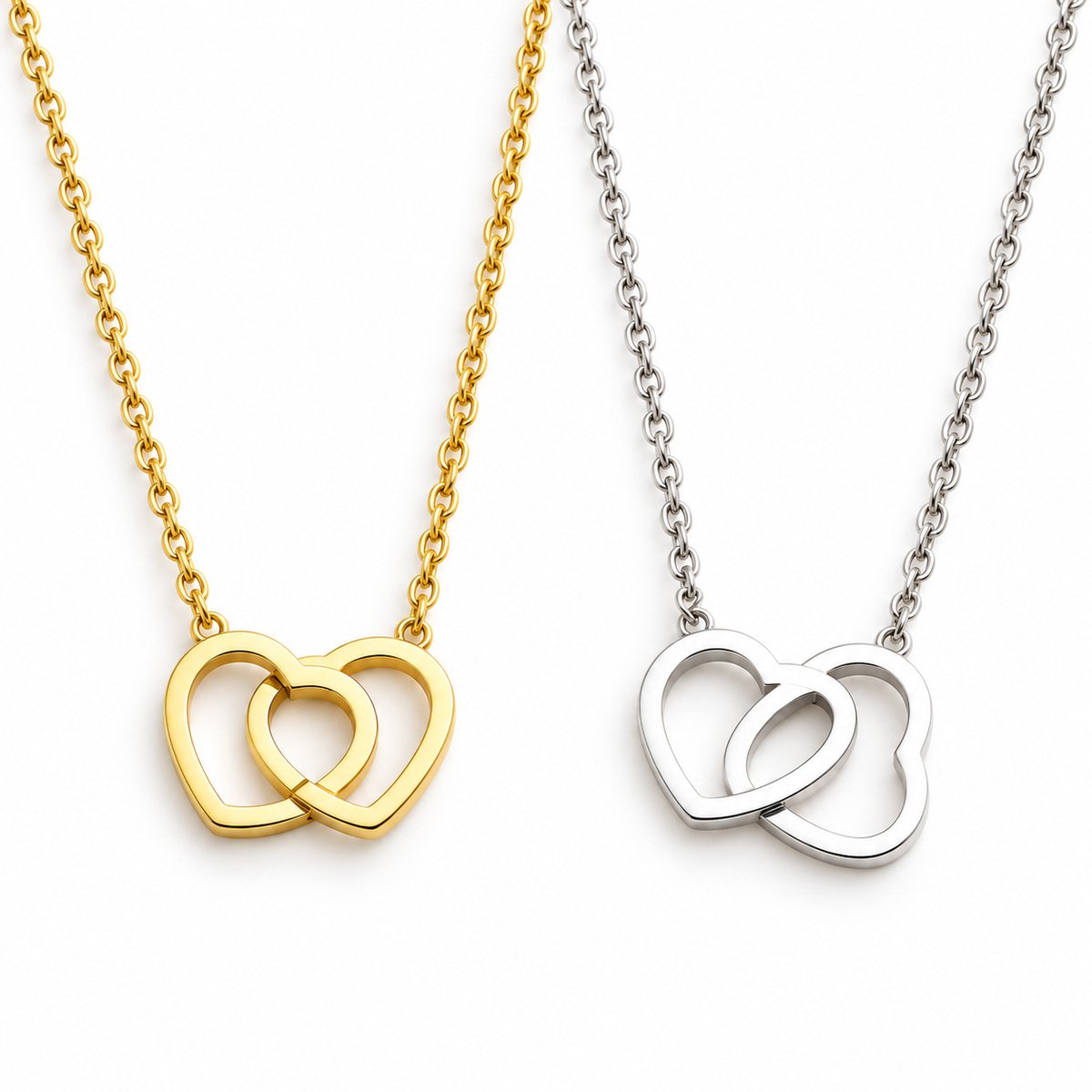Collar cadenita con dije de corazones entrelazados - Imagen 3