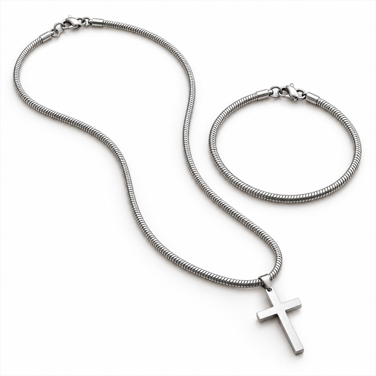 Conjunto de collar con cruz y pulsera para hombre - Imagen 2