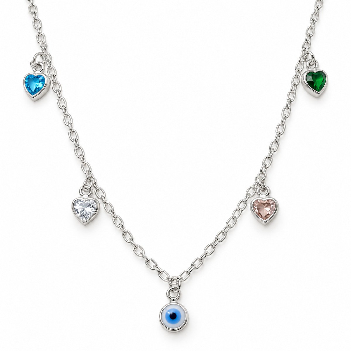 Collar de corazones y ojo turco en plata 925 - Imagen 2