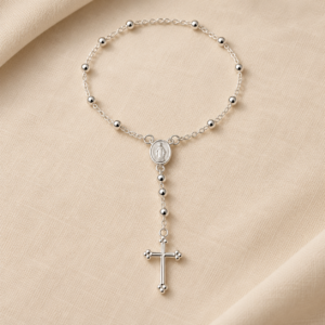 Pulsera denario de plata 925 con cruz y medalla
