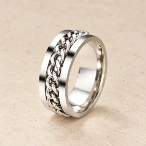 Anillo con cadena giratoria de acero quirúrgico