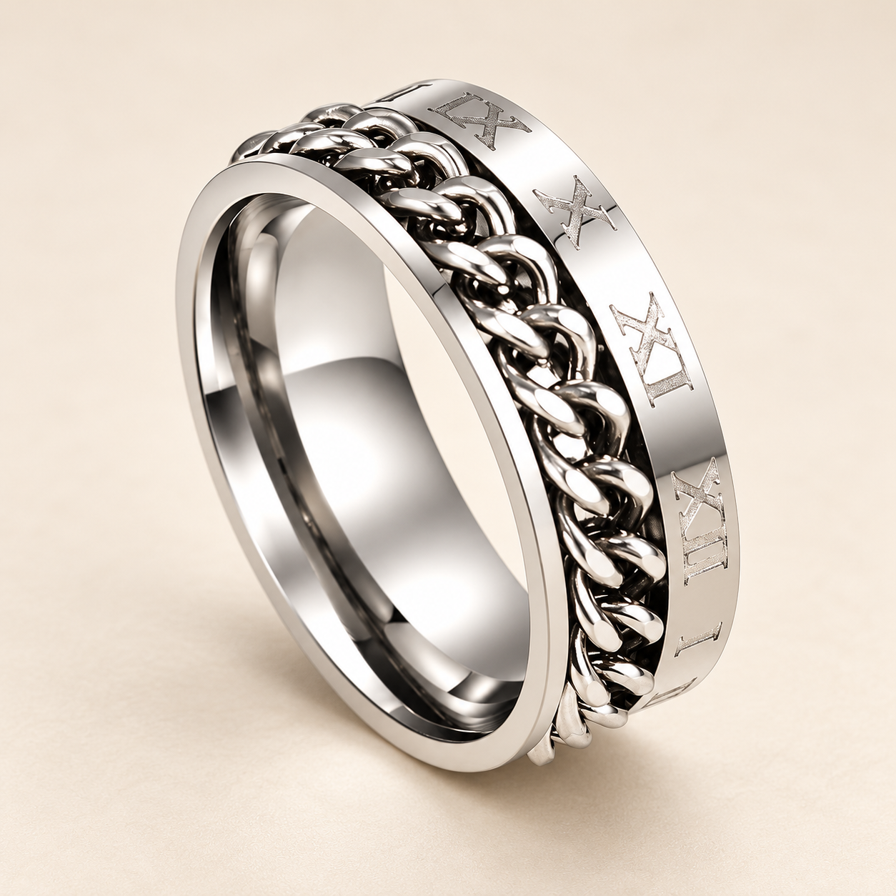 Anillo con cadena y números romanos