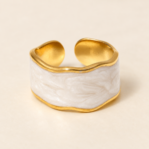 Anillo blanco perlado ajustable de acero quirúrgico