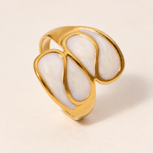 Anillo abierto dorado y blanco para mujer