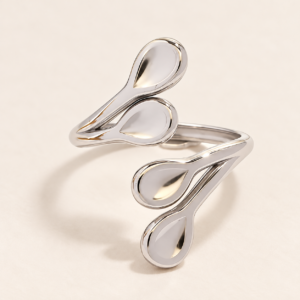 Anillo abierto de gota plateado