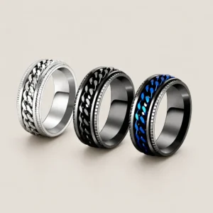 Anillo labrado con cadena giratoria