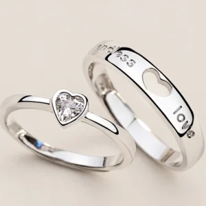 Par de anillos de pareja ajustables con corazón