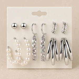 Set de seis pares de caravanas con perlas y colgantes