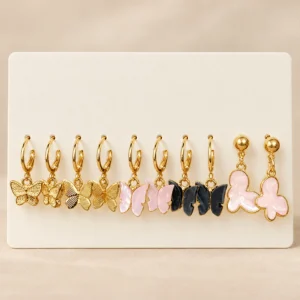 Set de 5 pares de aros con mariposas