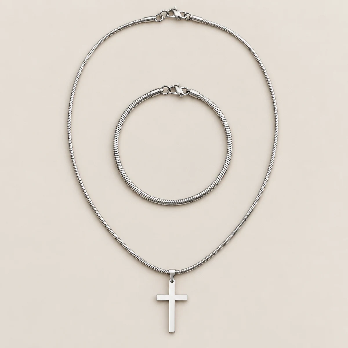 Conjunto de collar con cruz y pulsera para hombre
