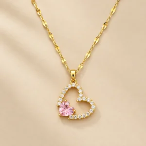 Collar corazón con cristal rosa
