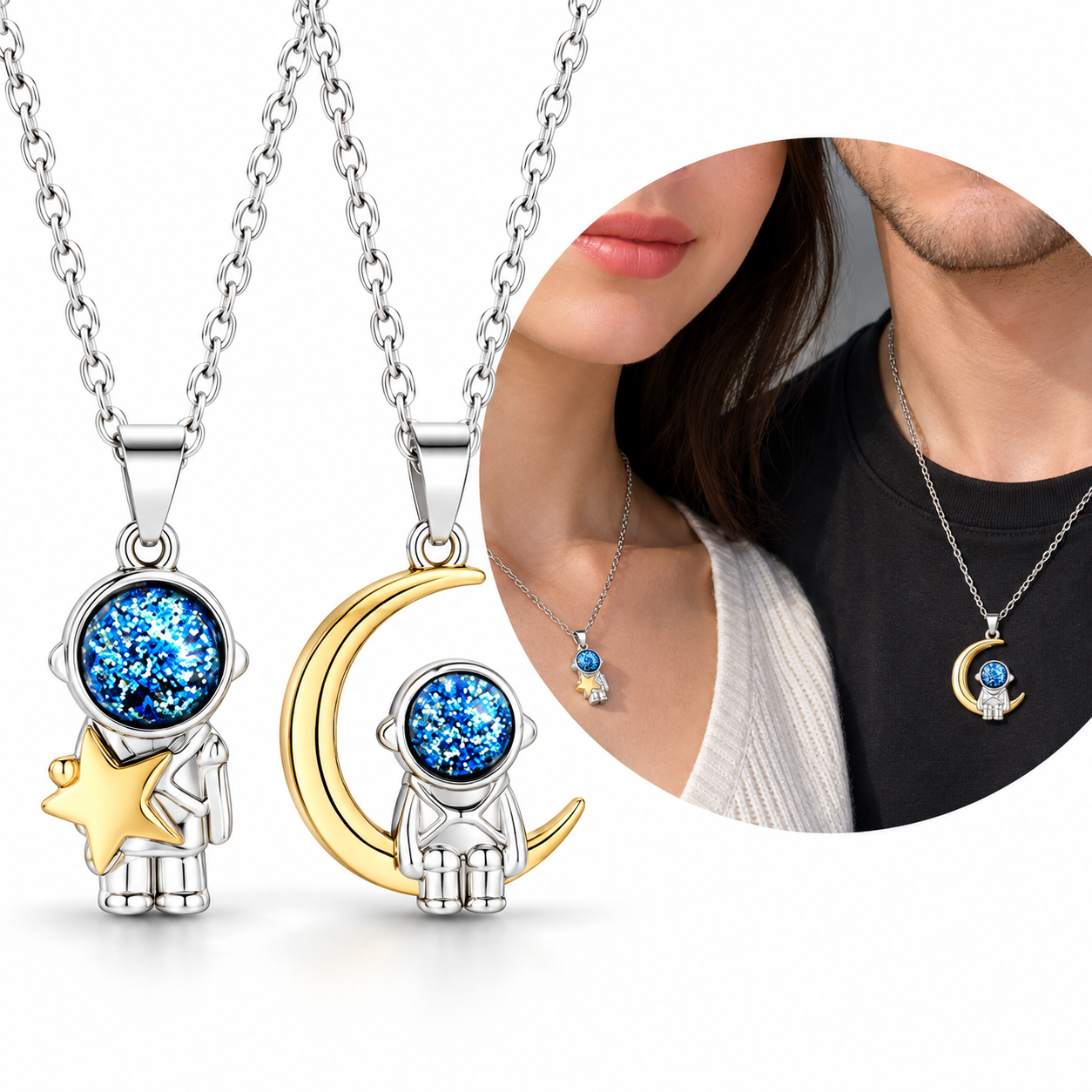 Collar doble con dije de astronautas para compartir - Imagen 4