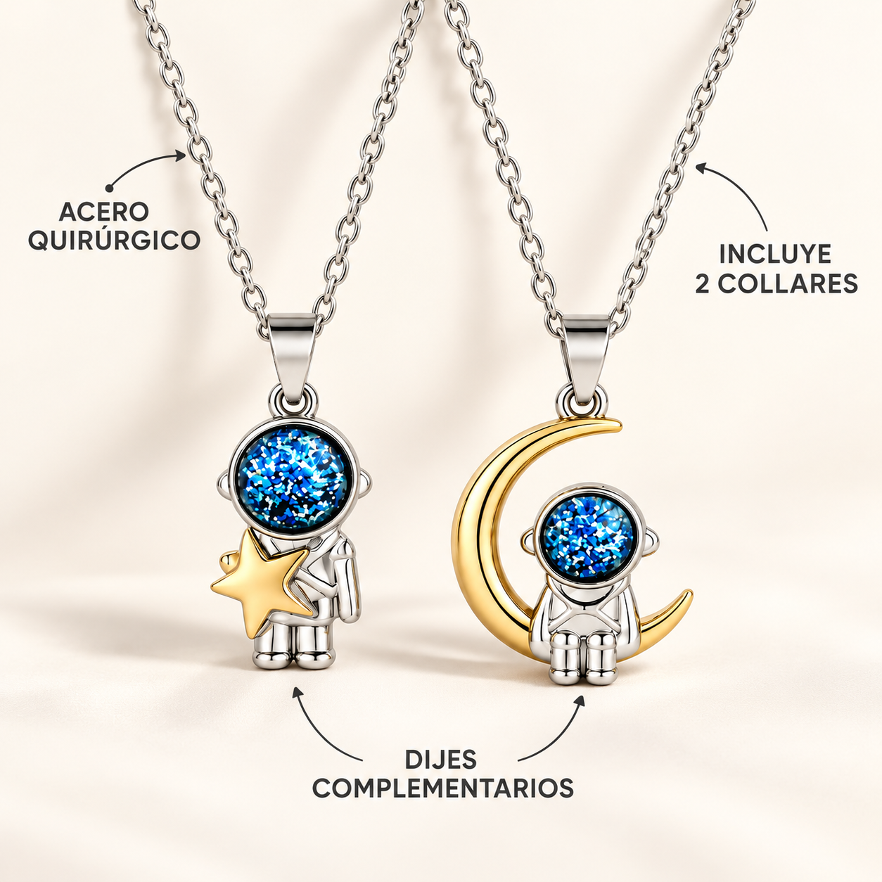 Collar doble con dije de astronautas para compartir - Imagen 5