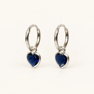 Caravanas de aro con corazón azul en plata 925