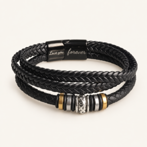 Pulsera triple trenzada para hombre de símil cuero