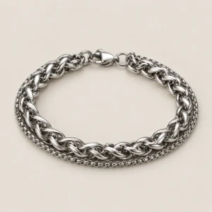 Pulsera de cadena doble de acero quirúrgico