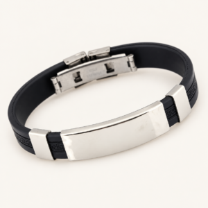 Pulsera negra para hombre de símil cuero combinada con acero