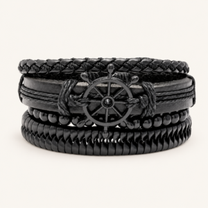 Set de 4 pulseras ajustables para hombre de símil cuero