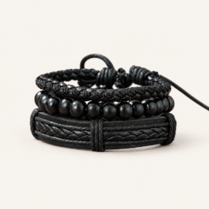 Set de 3 pulseras para hombre de símil cuero