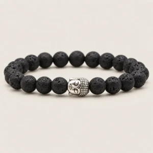 Pulsera budista ajustable con cuentas de lava