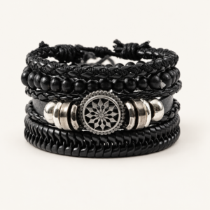 Set de pulseras de símil cuero ajustables para hombre