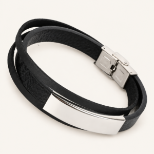 Pulsera para hombre de símil cuero negro trenzado