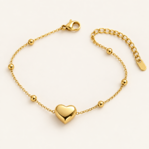 Pulsera dorada con corazón de acero quirúrgico