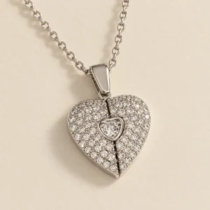 Collar plateado con corazón de strass
